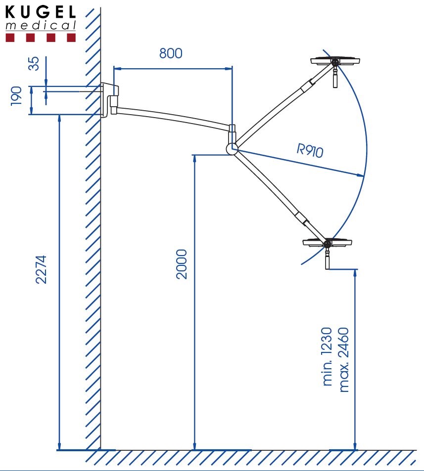 Abmessung Untersuchungsleuchte WL-M13-F - Wandmodell Abmessung Untersuchungsleuchte WL-M13-F - Wandmodell
